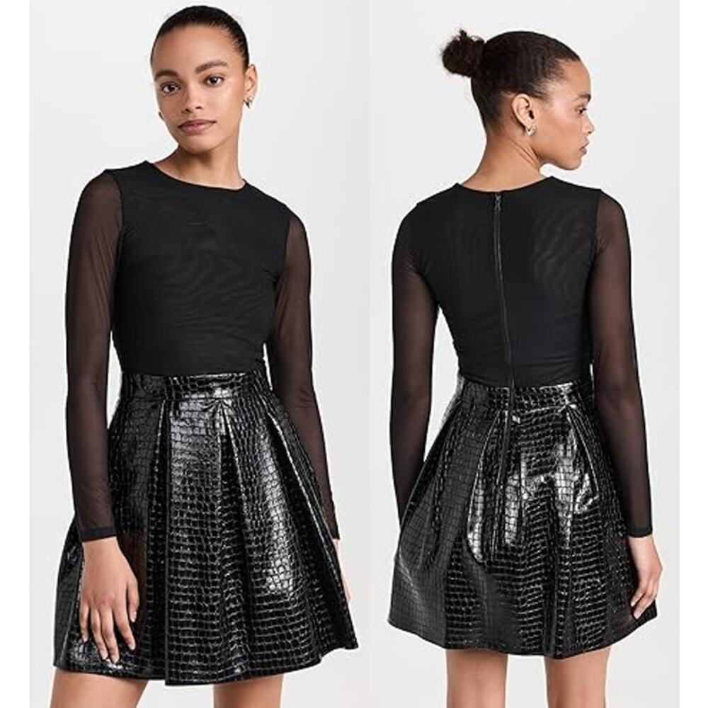 Alice + Olivia Black Mesh Sleeve Mini Dress